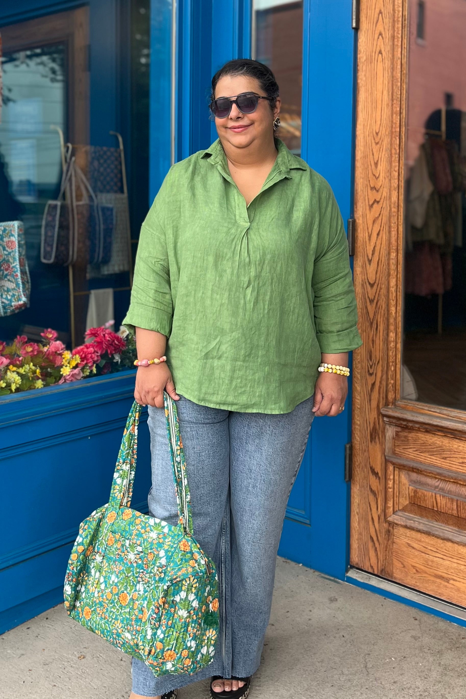 Linen Blouse in Green