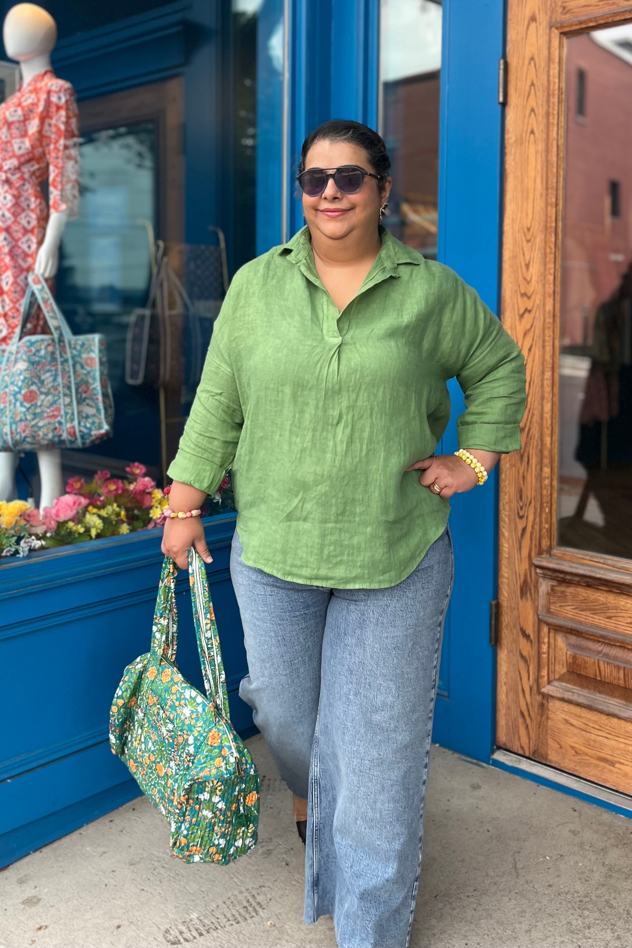 Linen Blouse in Green