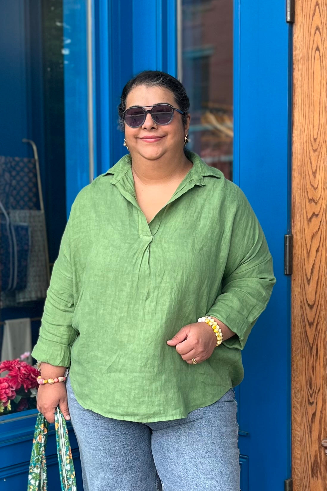 Linen Blouse in Green