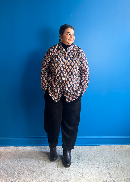 Blouse with Tucks ~ Navy Blue Red