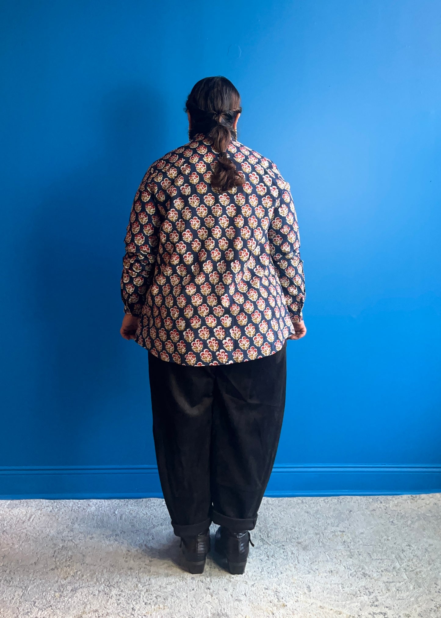 Blouse with Tucks ~ Navy Blue Red