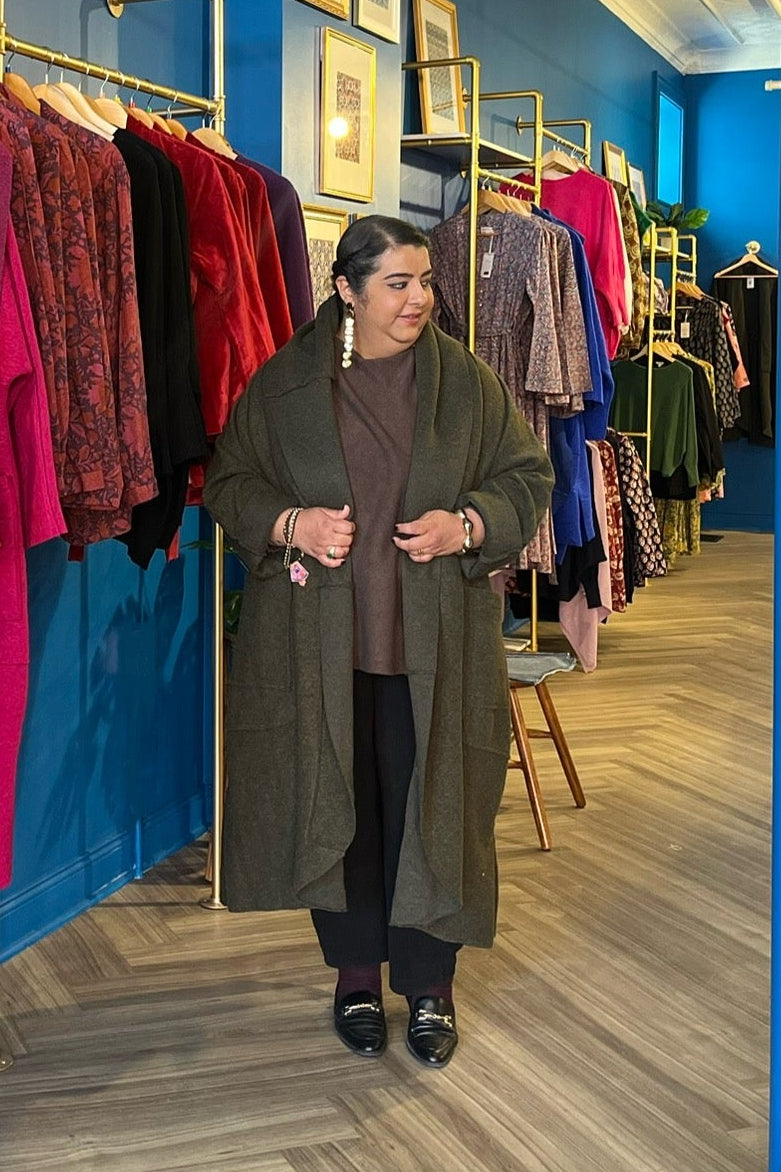 Wool Coat in Forest Green