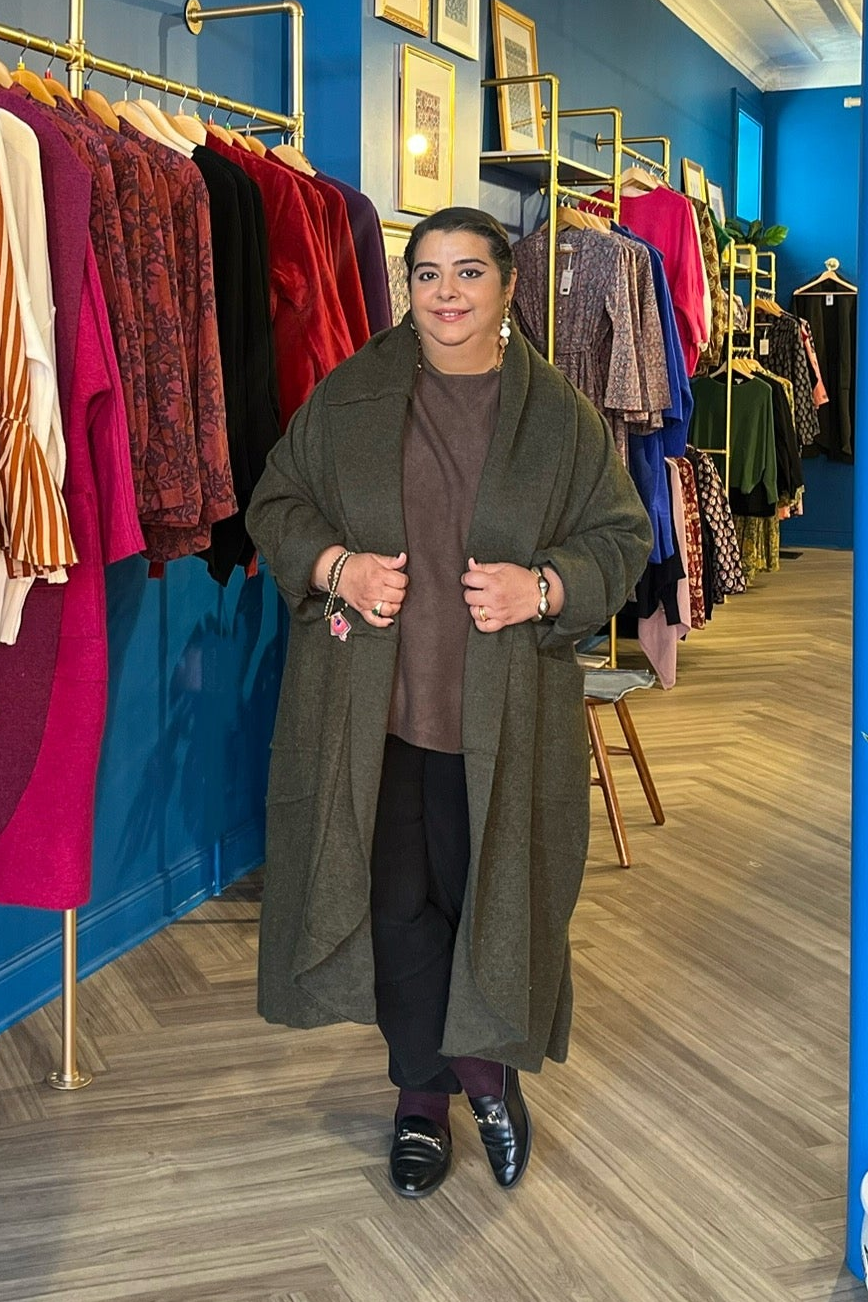 Wool Coat in Forest Green