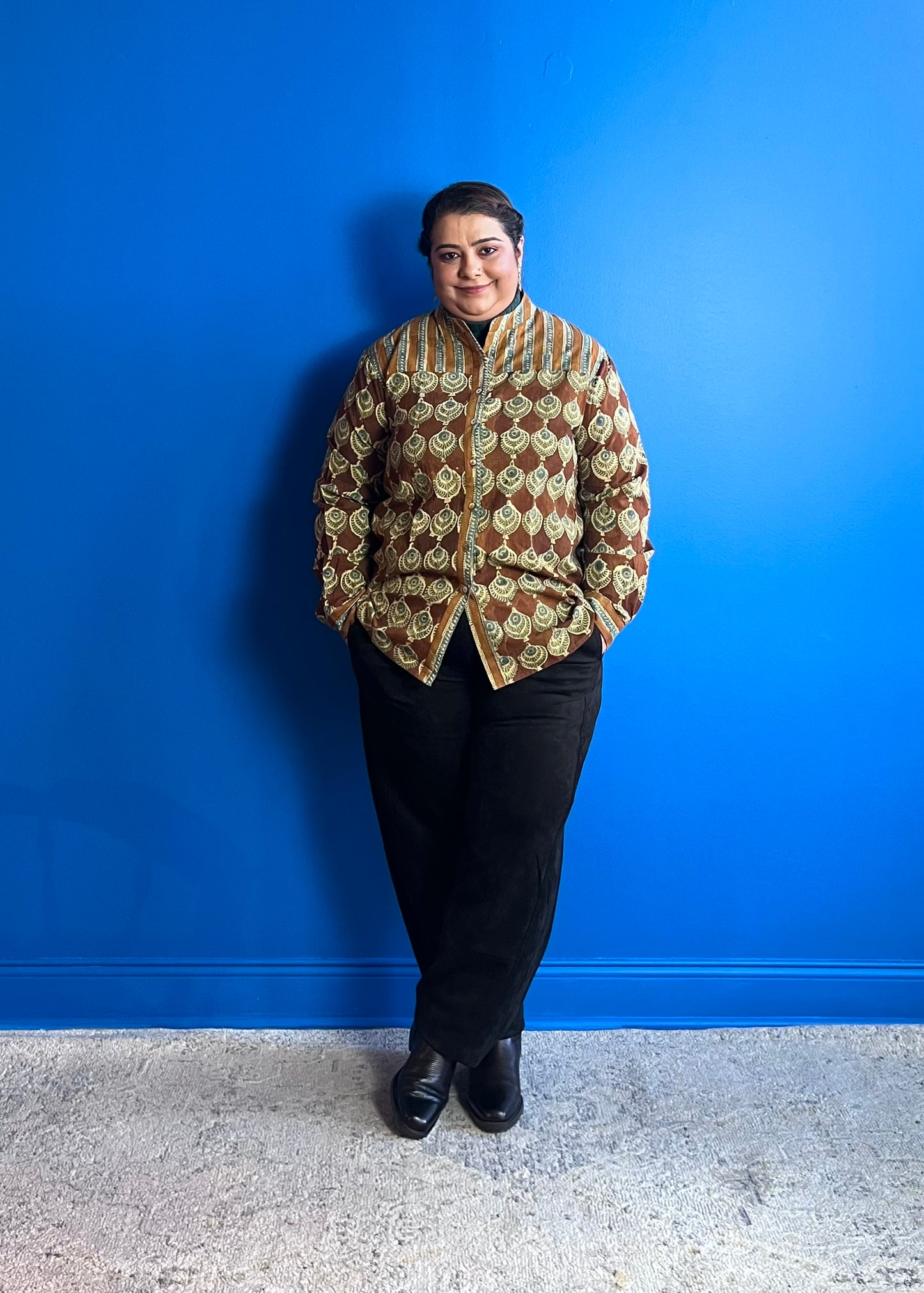 Blouse with Contrast Yoke ~ Brown