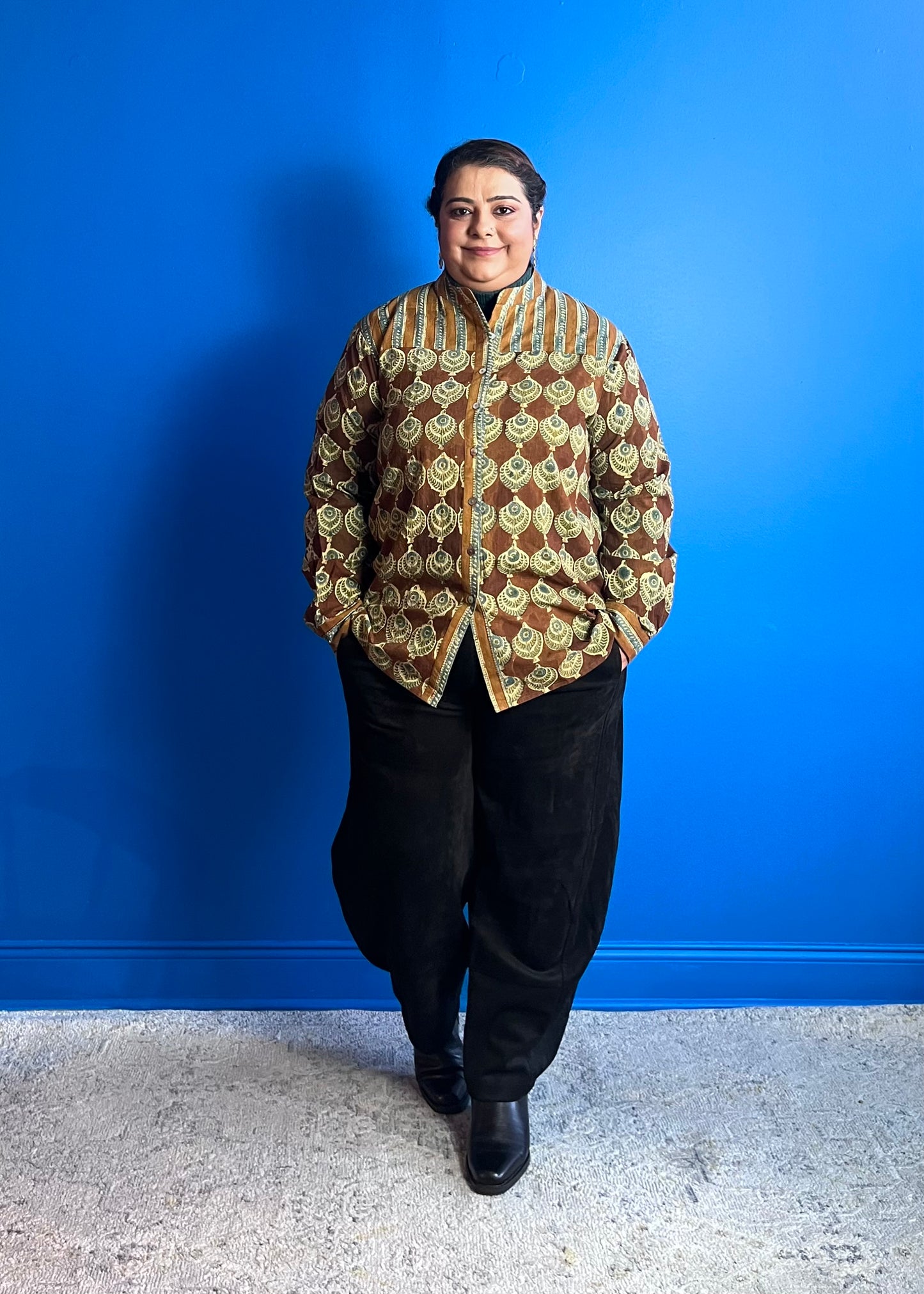 Blouse with Contrast Yoke ~ Brown