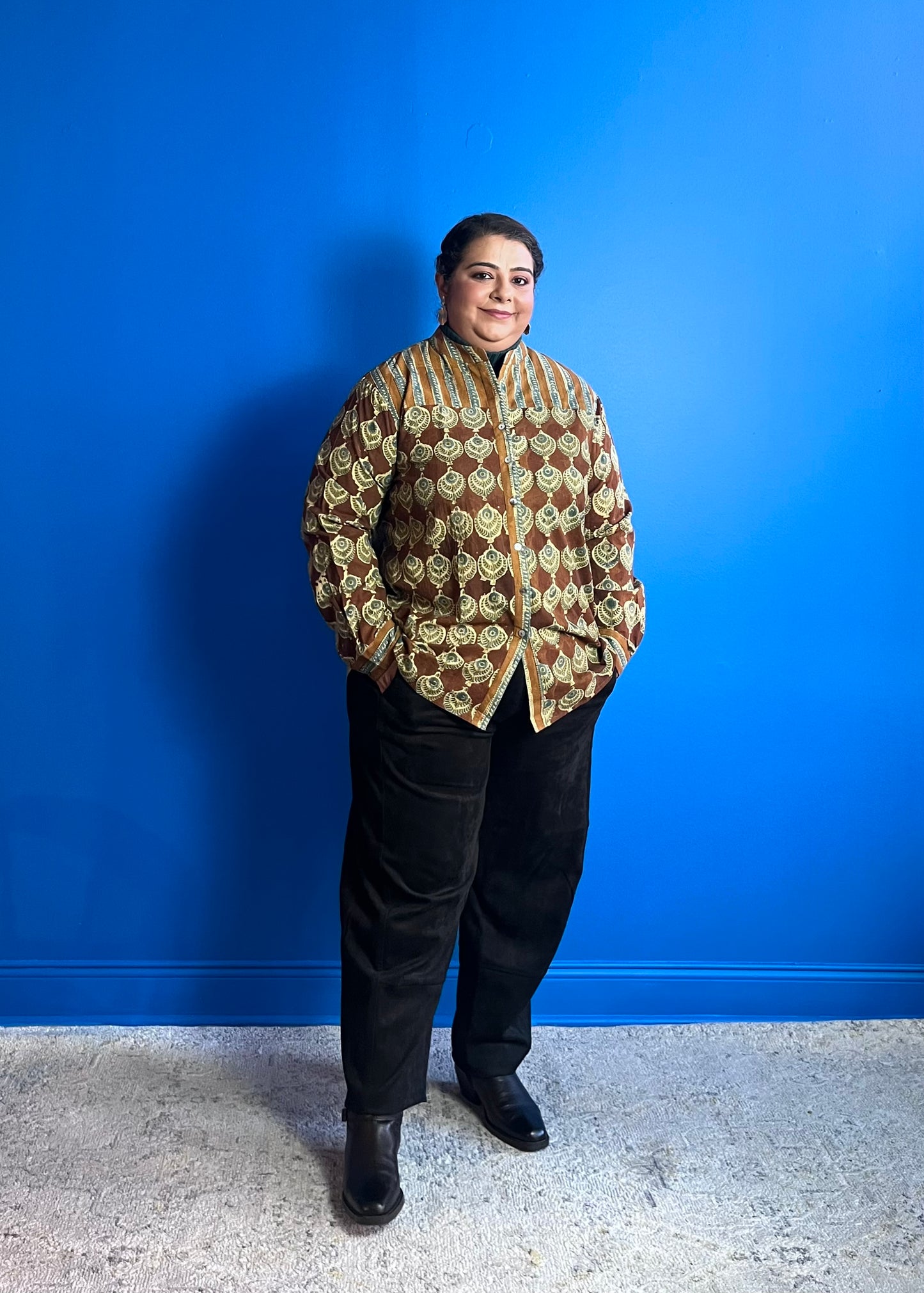 Blouse with Contrast Yoke ~ Brown