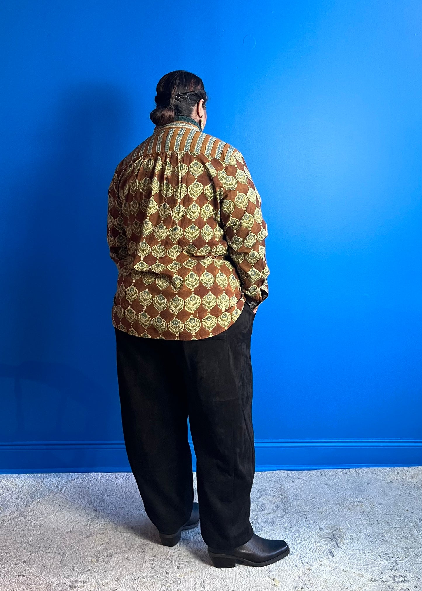 Blouse with Contrast Yoke ~ Brown