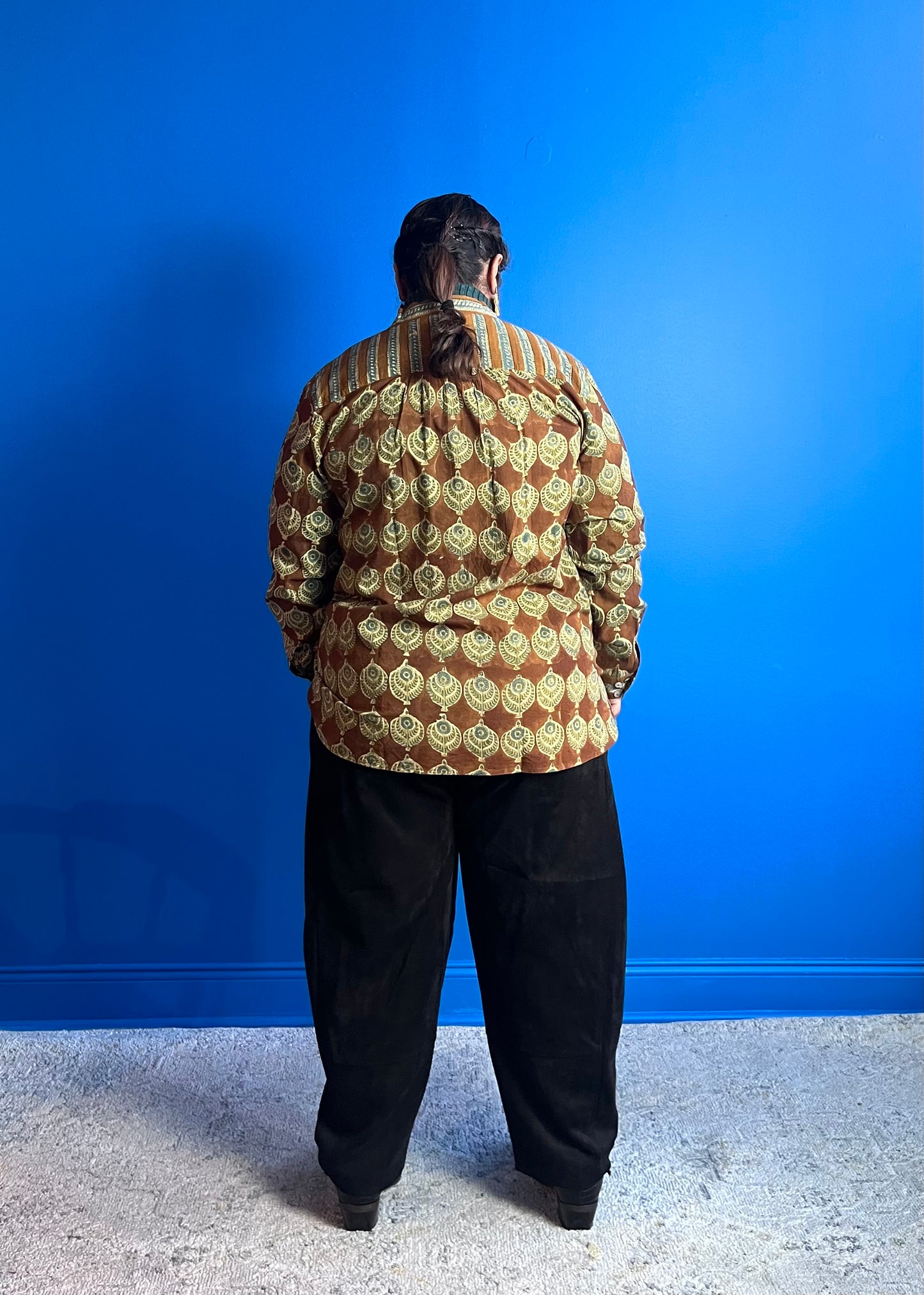 Blouse with Contrast Yoke ~ Brown