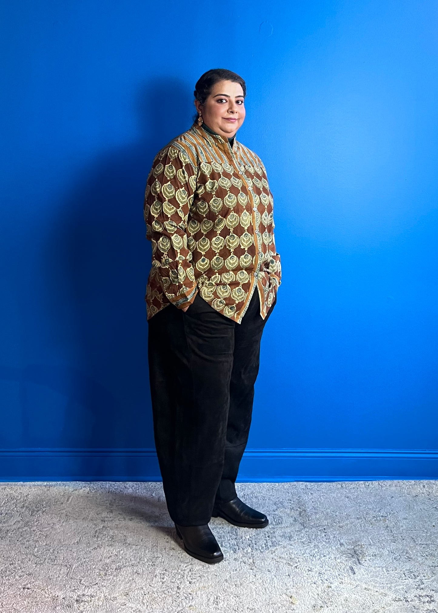 Blouse with Contrast Yoke ~ Brown