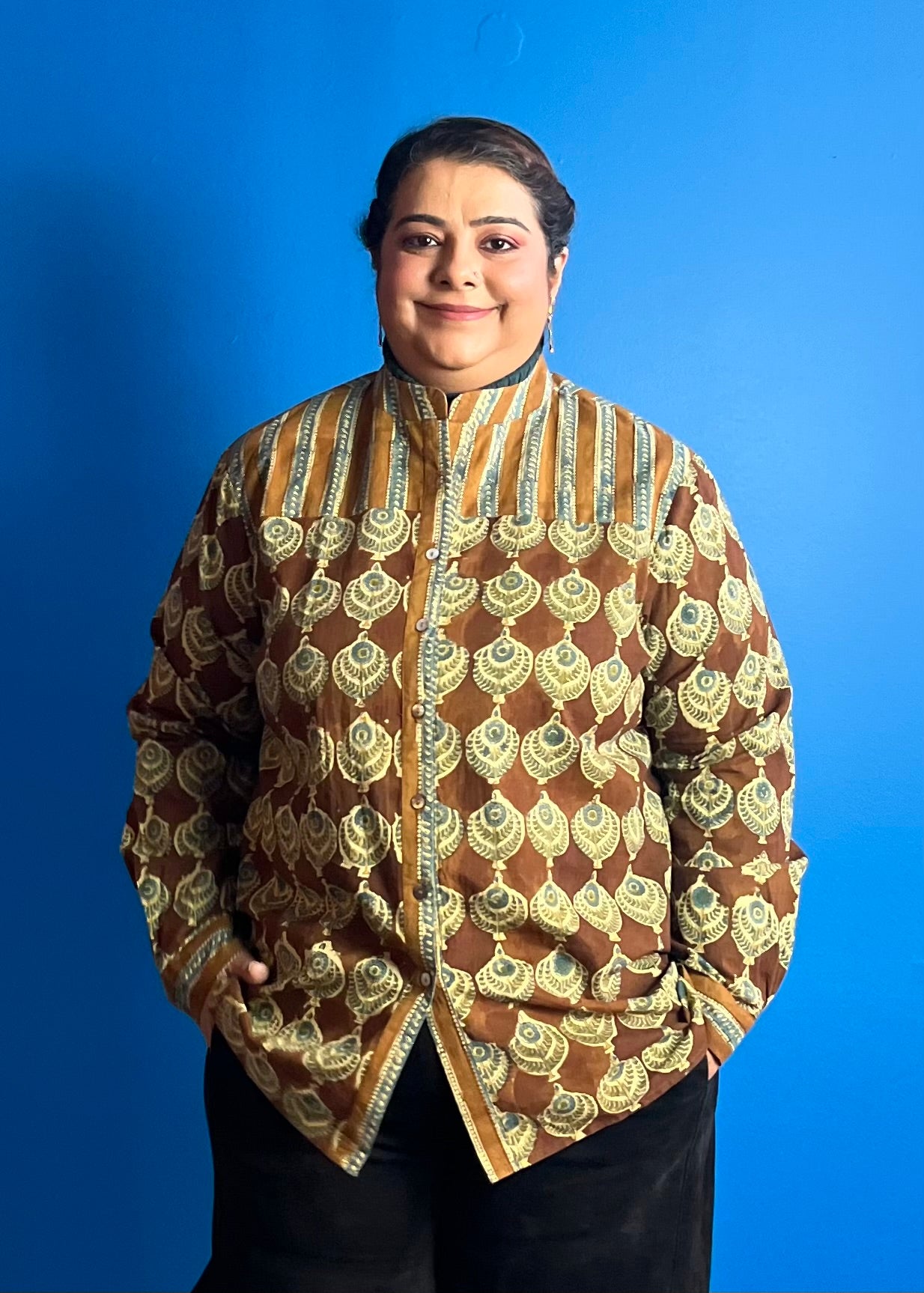 Blouse with Contrast Yoke ~ Brown