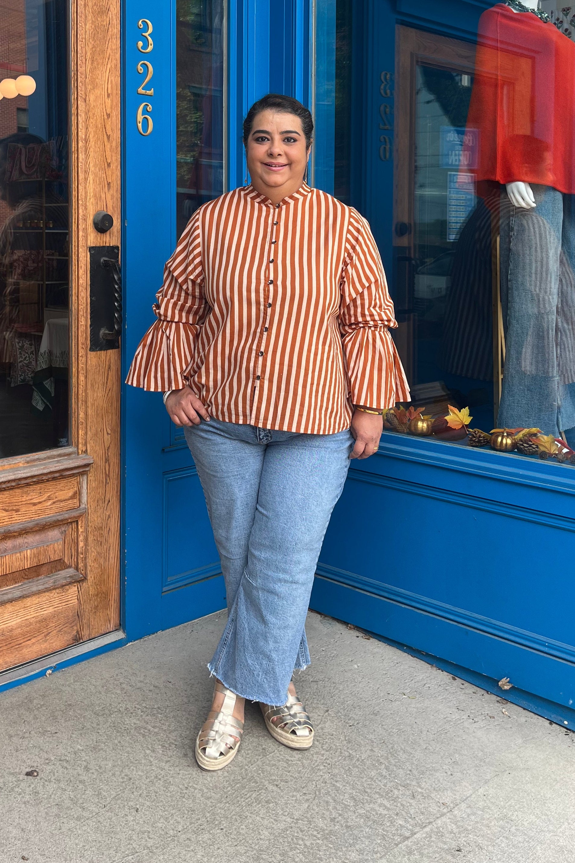 Stripe Printed Cotton Blouse
