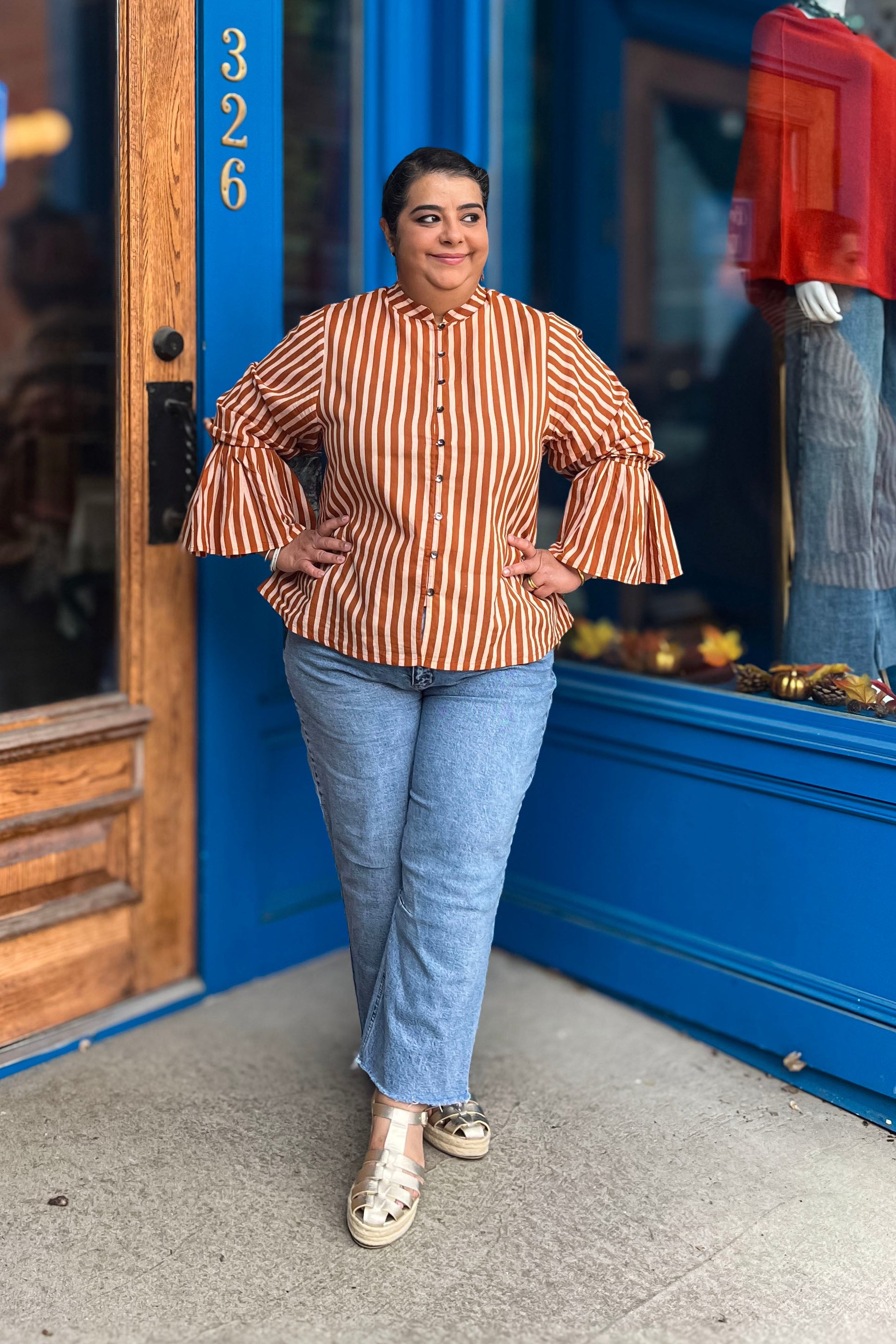 Stripe Printed Cotton Blouse