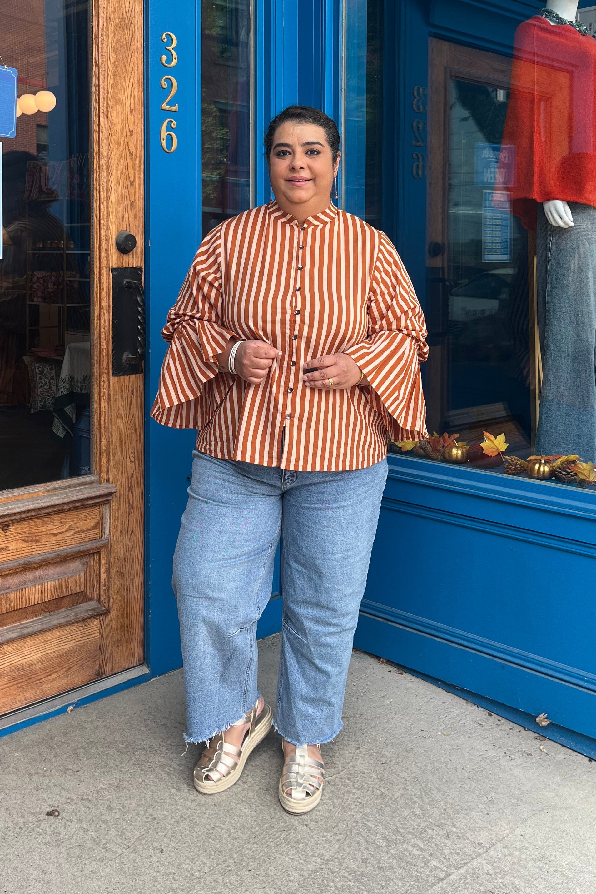Stripe Printed Cotton Blouse