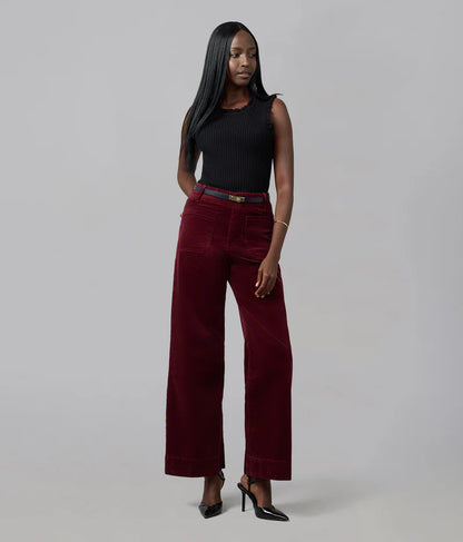 High Rise Wide Leg Cords in Syrah Red