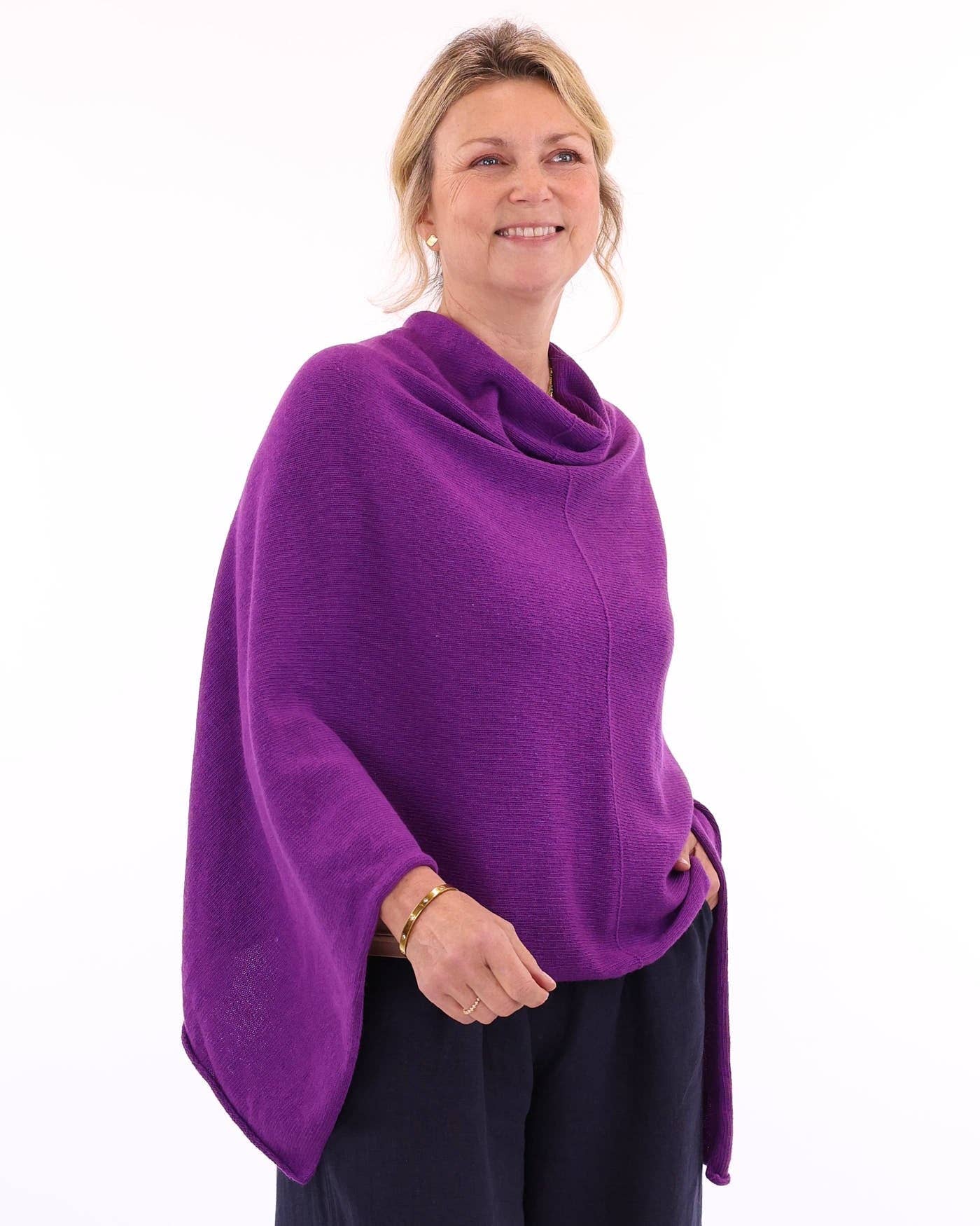 Cashmere Blend Poncho: Azure Blue