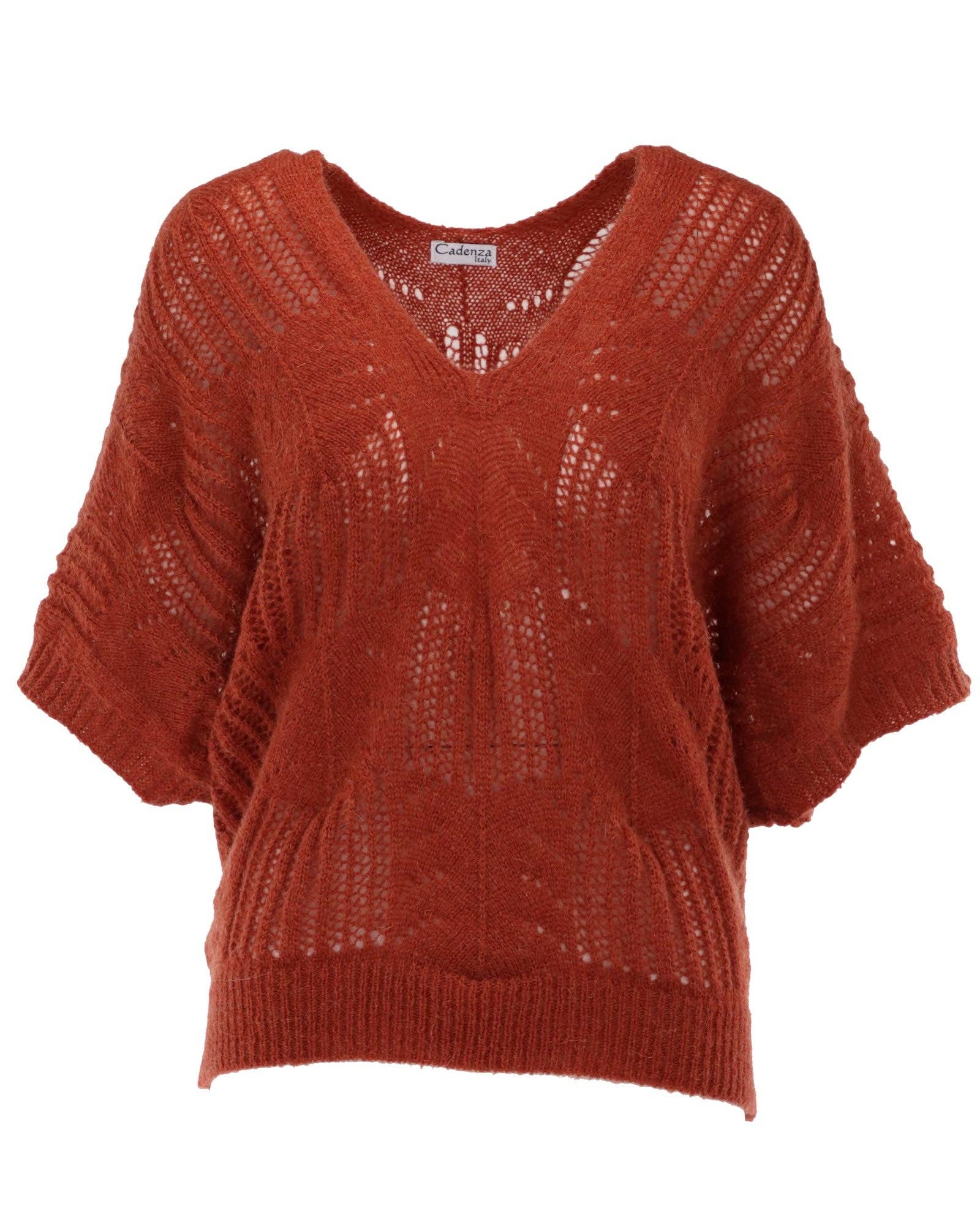 V Neck Mohair Blend Tunic: Autumn Red