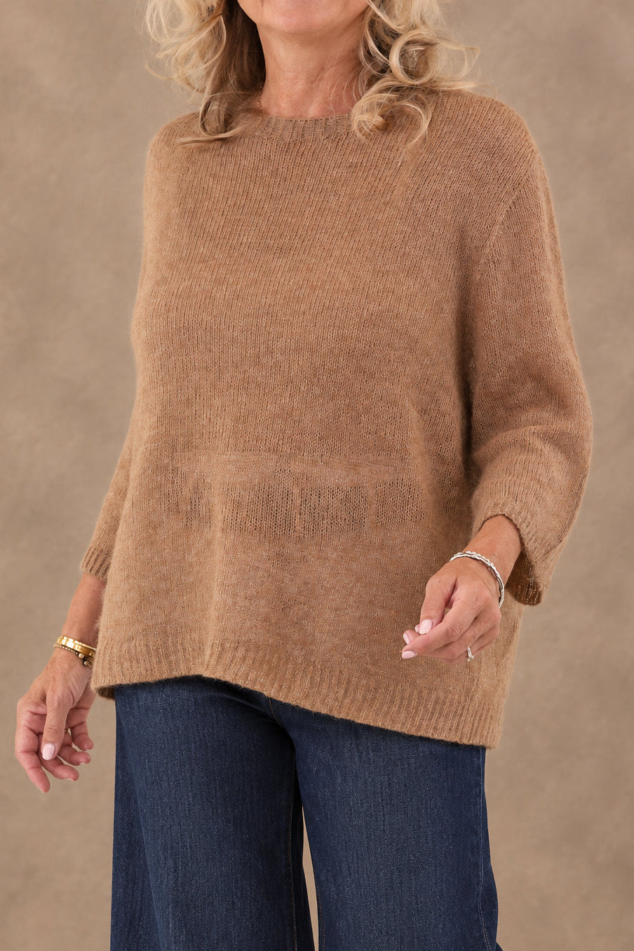 Alpaca Blend Round Neck Sweater in Truffle