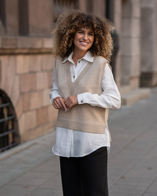 Merino Wool Vest in Beige
