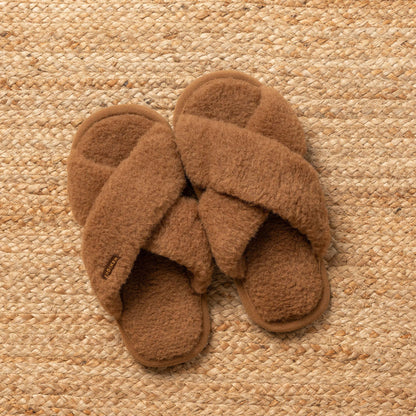 Women's Merino Cross Fluffy Slippers Brown