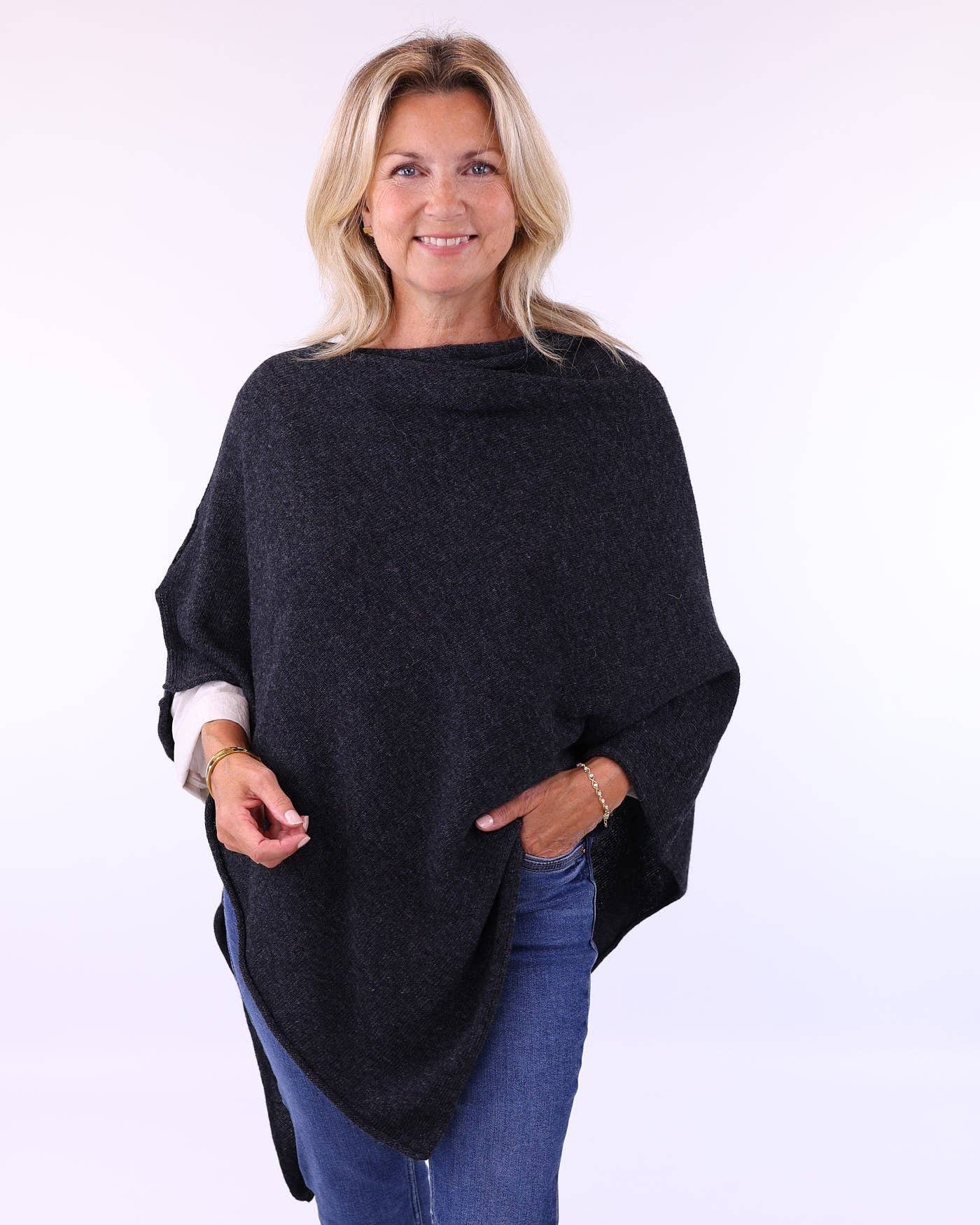 Cashmere Blend Poncho: Azure Blue
