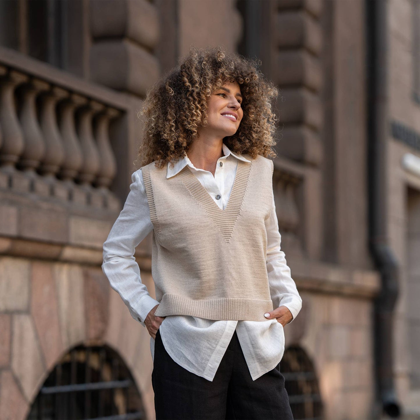 Merino Wool Vest in Beige