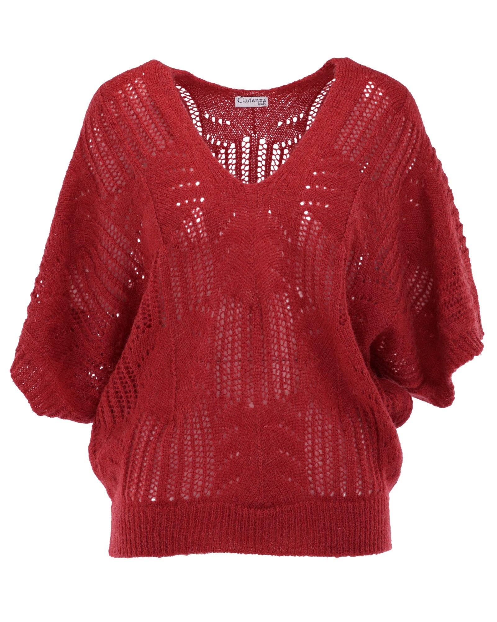 V Neck Mohair Blend Tunic: Autumn Red