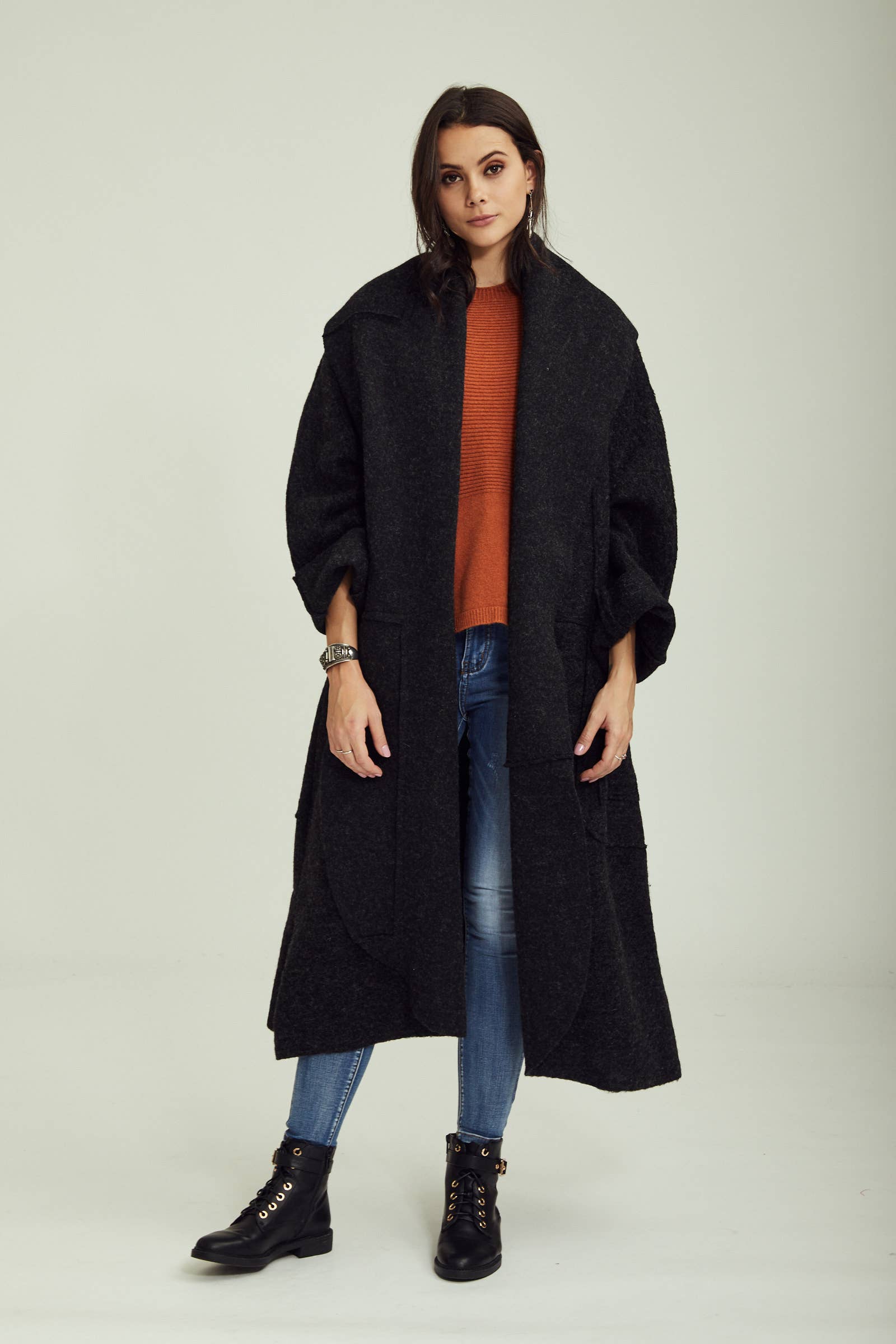 BLL-M98043 wool coat: Persimmon / One size