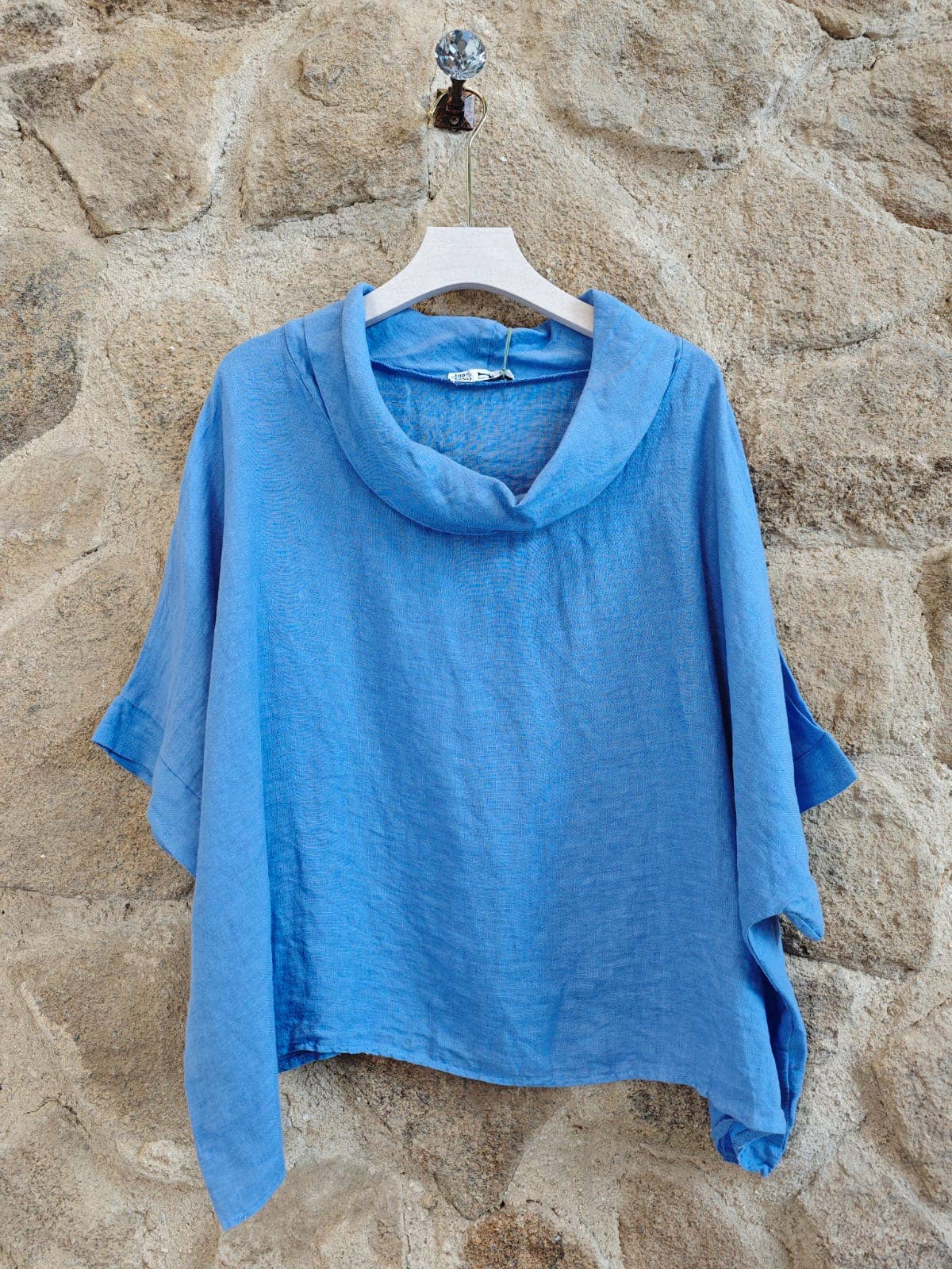 Ref-12238 100% LINEN SHORT-SLEEVE BOAT-NECK BLOUSE: Yellow