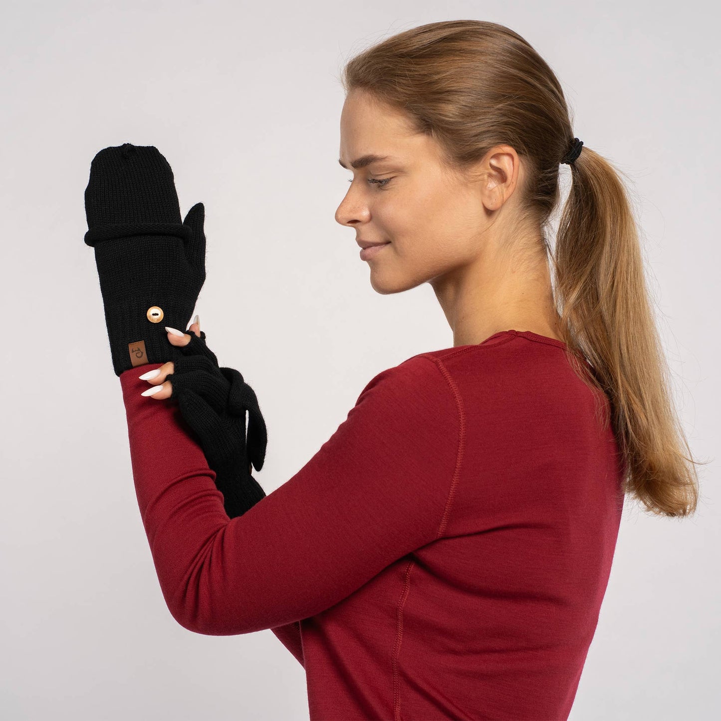 Merino Convertible Gloves in Black