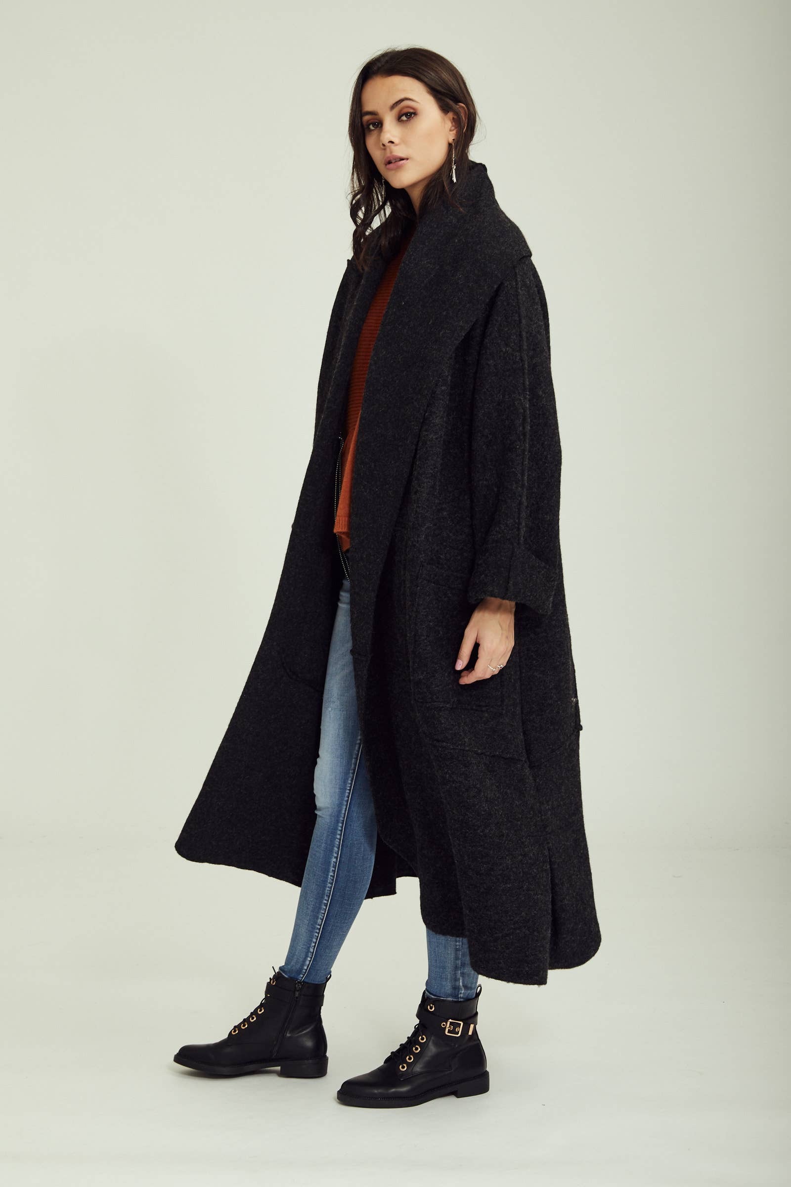 BLL-M98043 wool coat: Persimmon / One size