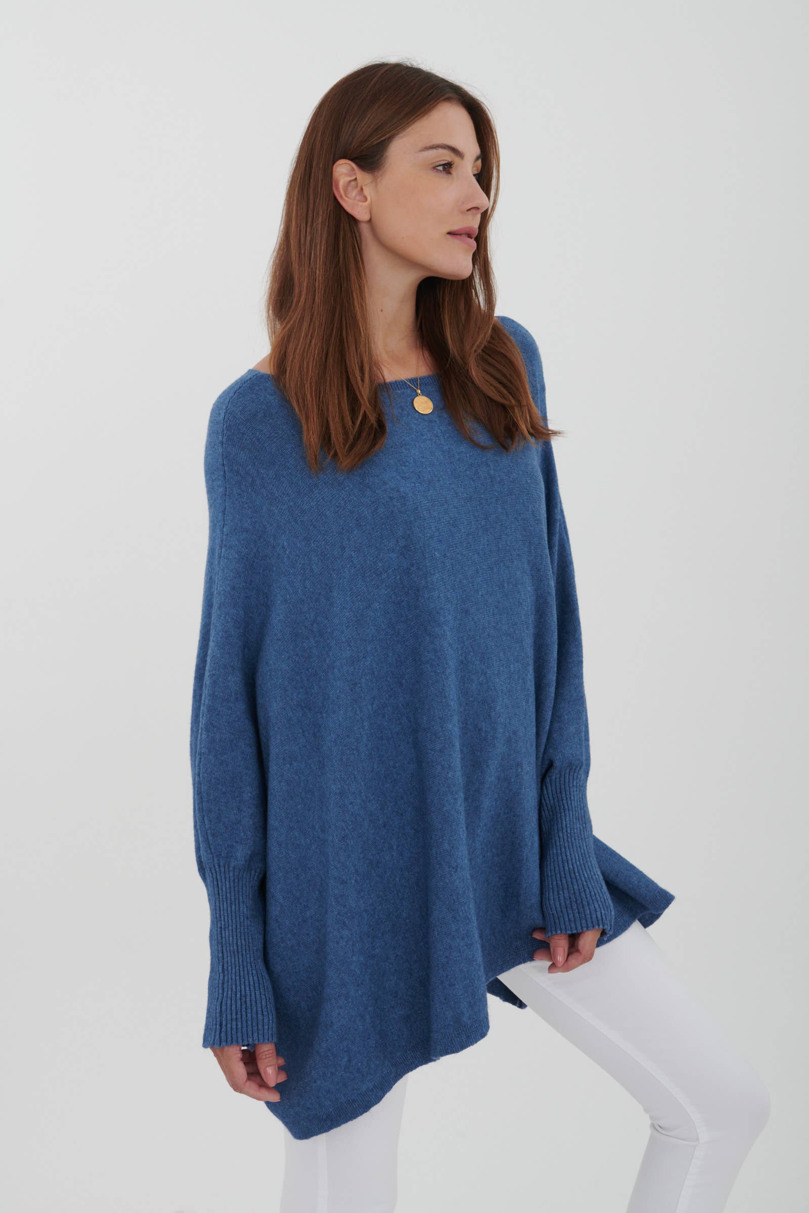 LEL-T8717 plain knit tunic sweater: Ecru / One size