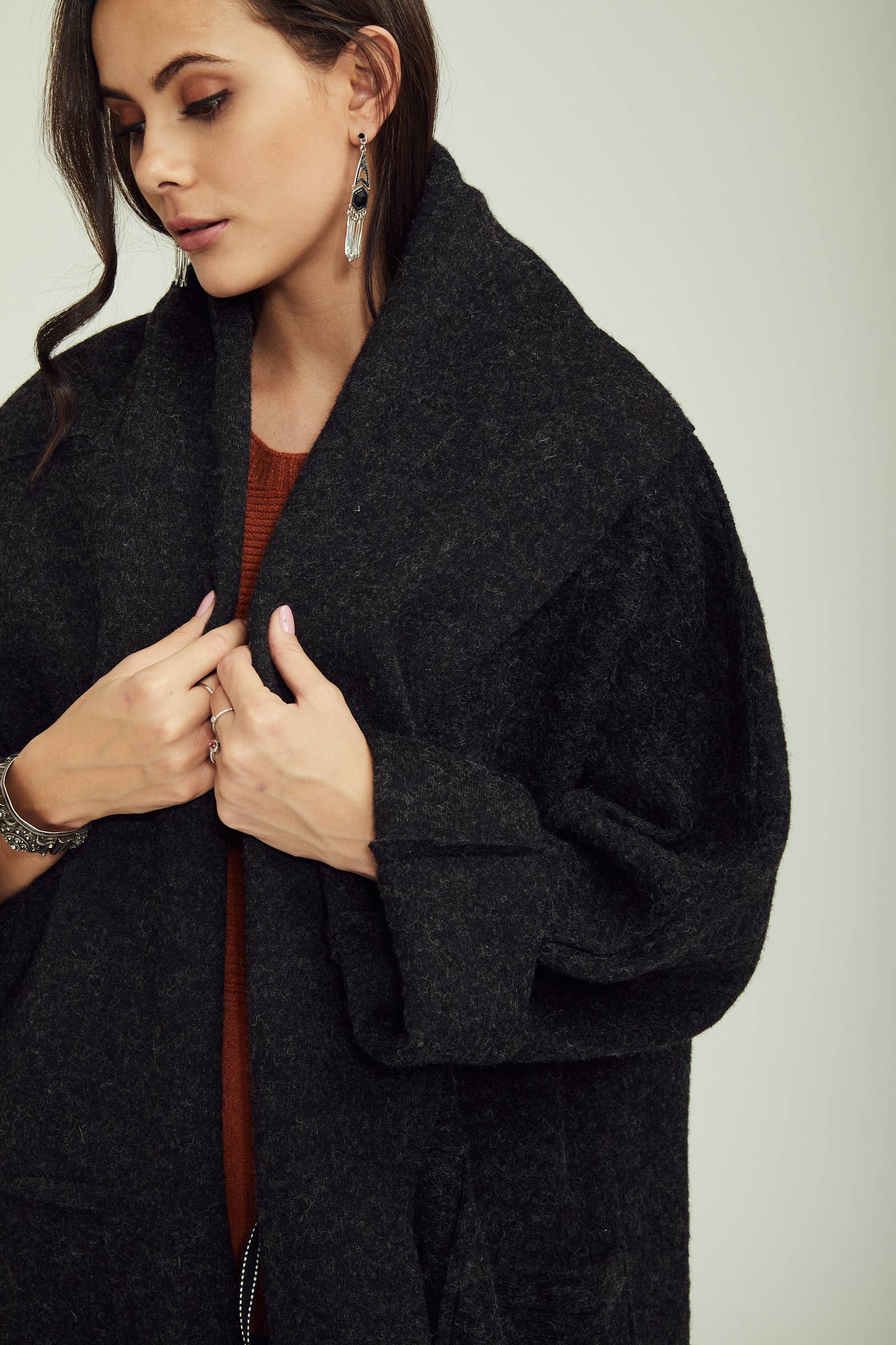 BLL-M98043 wool coat: Persimmon / One size