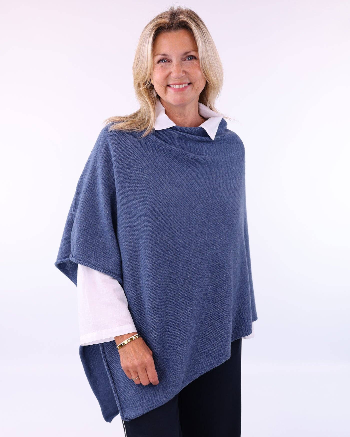 Cashmere Blend Poncho: Azure Blue