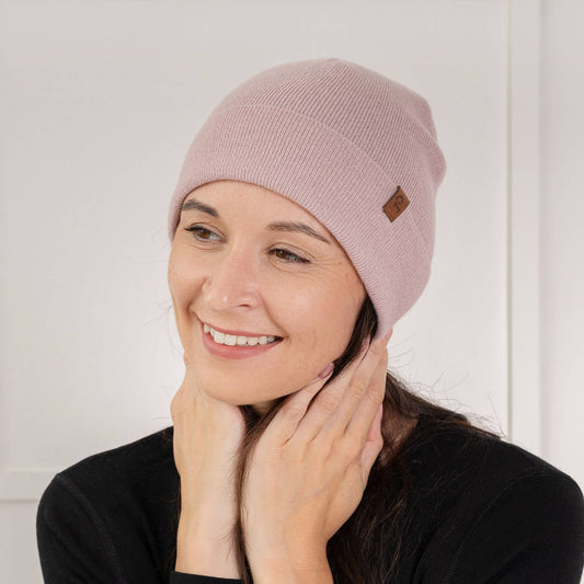 Merino Cashmere Blend Beanie in Dusty Pink