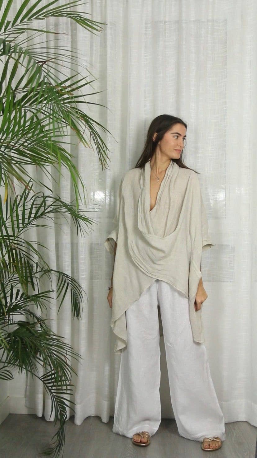 Ref-83591 OVERSIZED BLOUSE 100% LINEN: Red