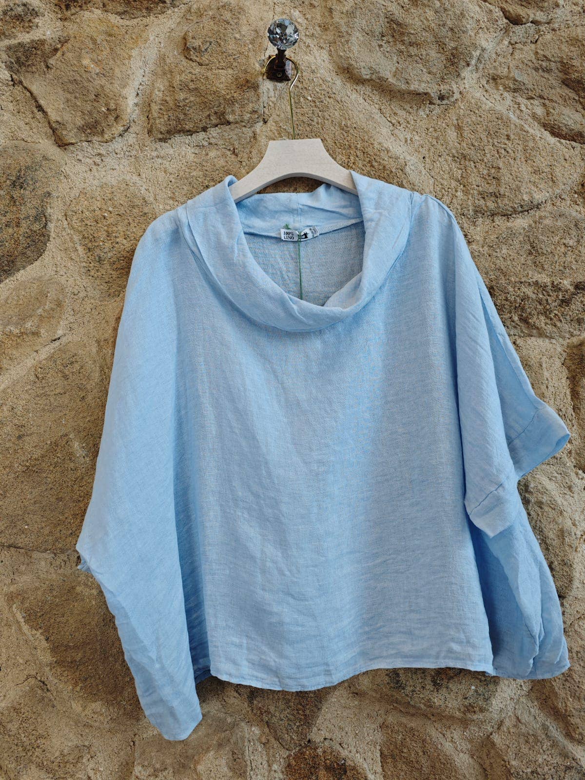 Ref-12238 100% LINEN SHORT-SLEEVE BOAT-NECK BLOUSE: Yellow