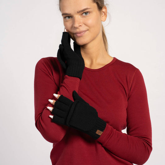 Merino Convertible Gloves in Black