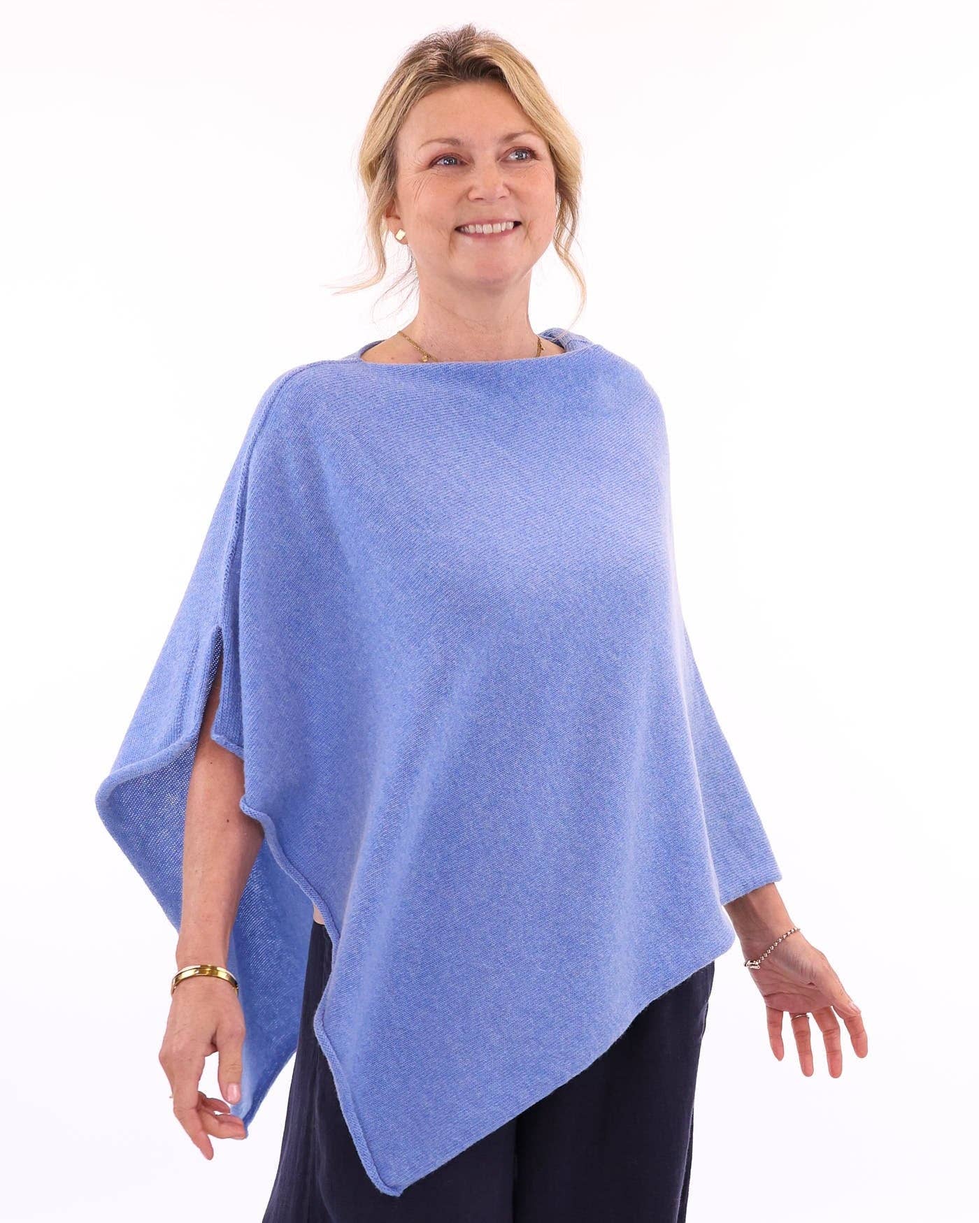 Cashmere Blend Poncho: Azure Blue