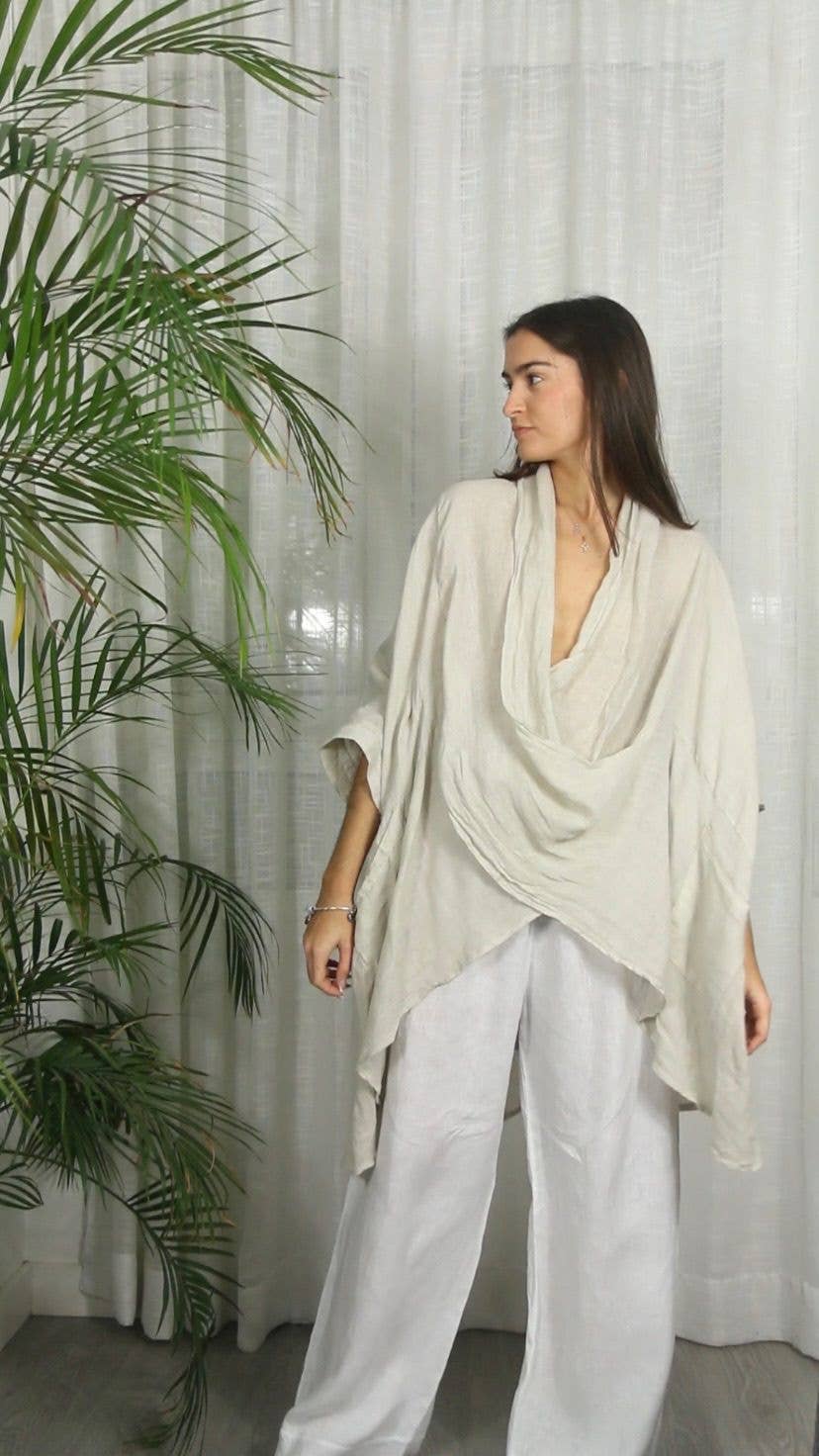 Ref-83591 OVERSIZED BLOUSE 100% LINEN: Red