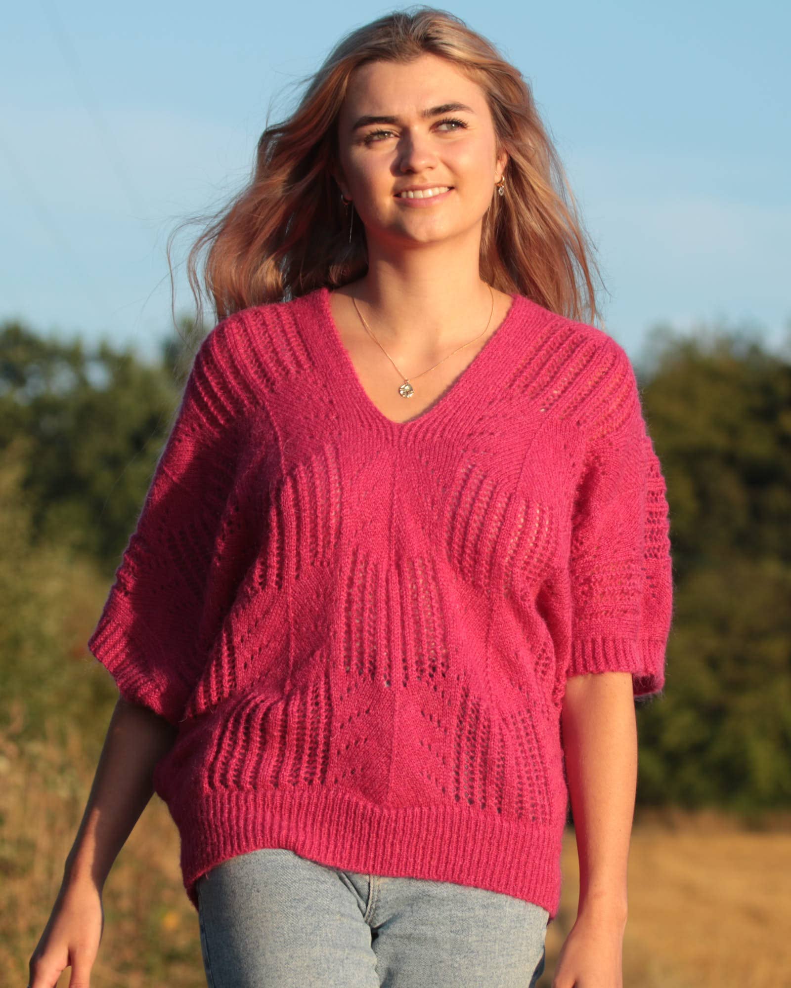 V Neck Mohair Blend Tunic: Autumn Red