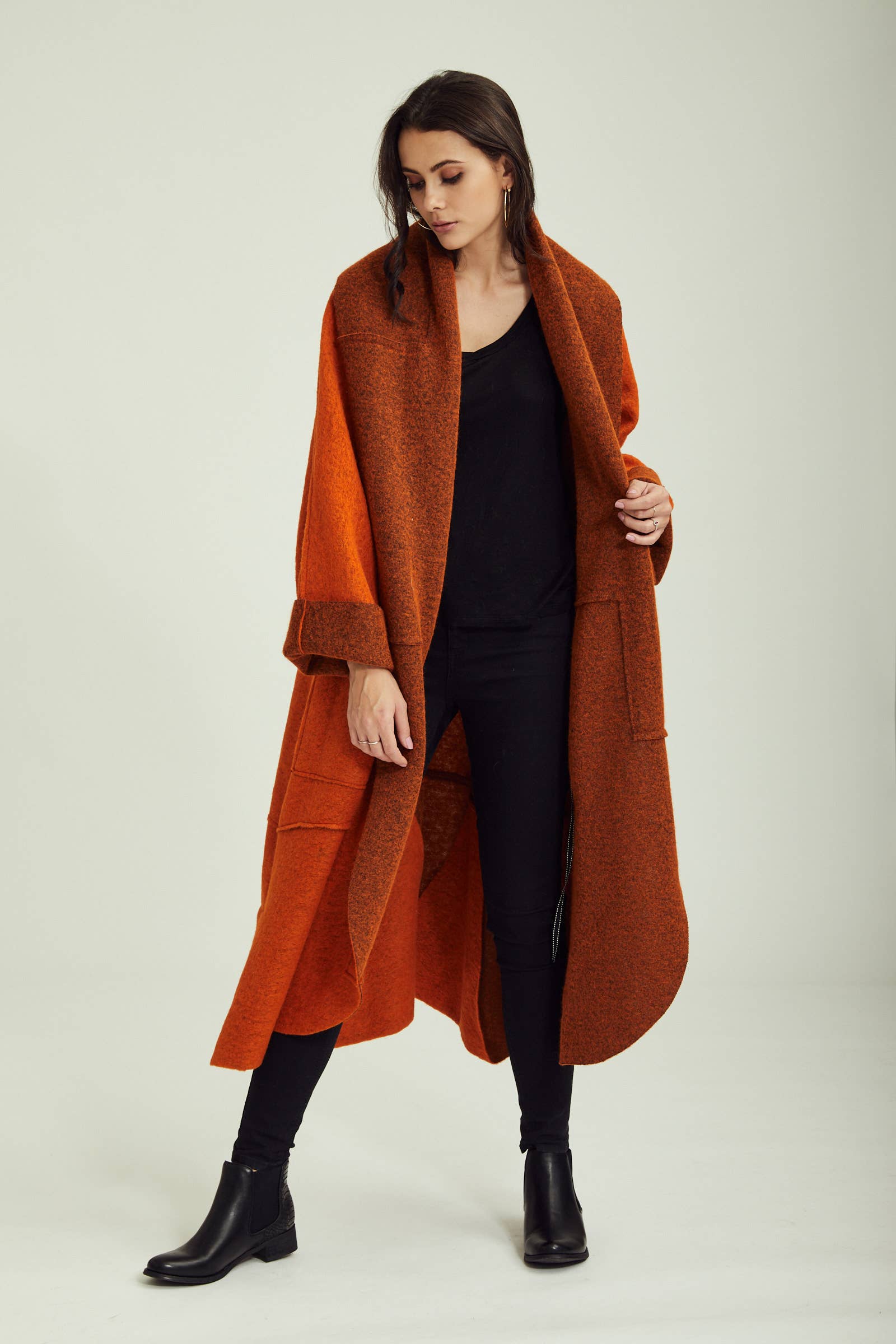BLL-M98043 wool coat: Persimmon / One size