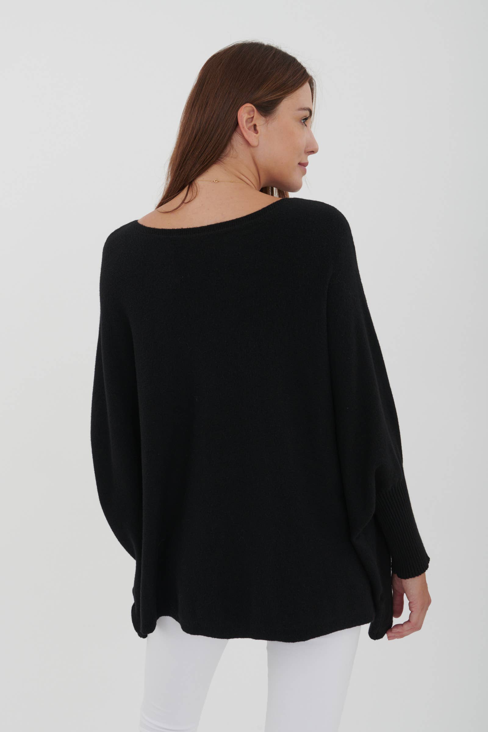LEL-T8717 plain knit tunic sweater: Ecru / One size