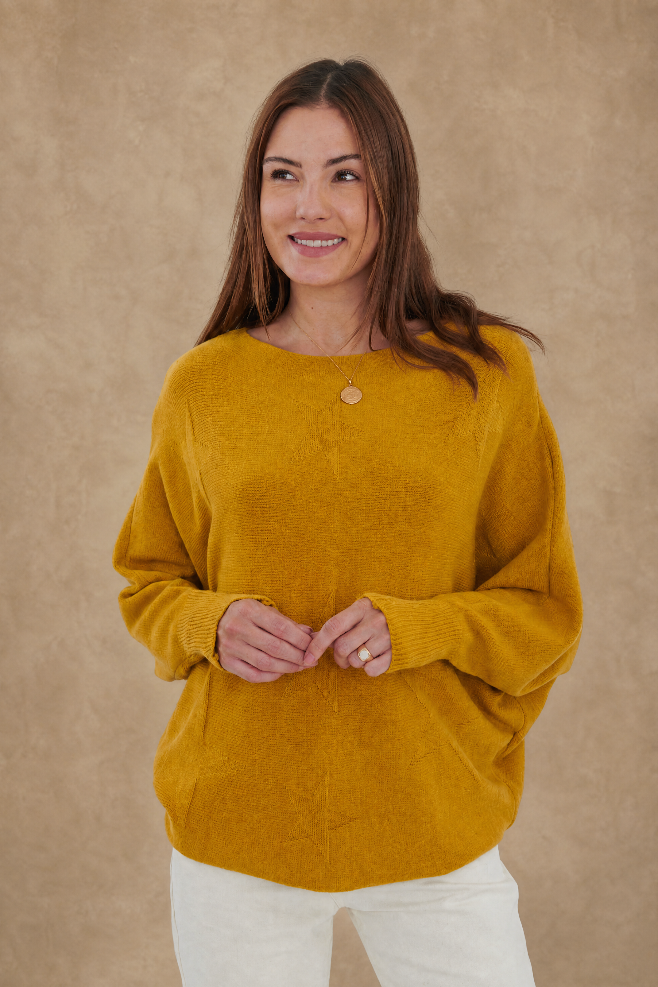 Cashmere Blend Mustard Bat-Sleeve Sweater