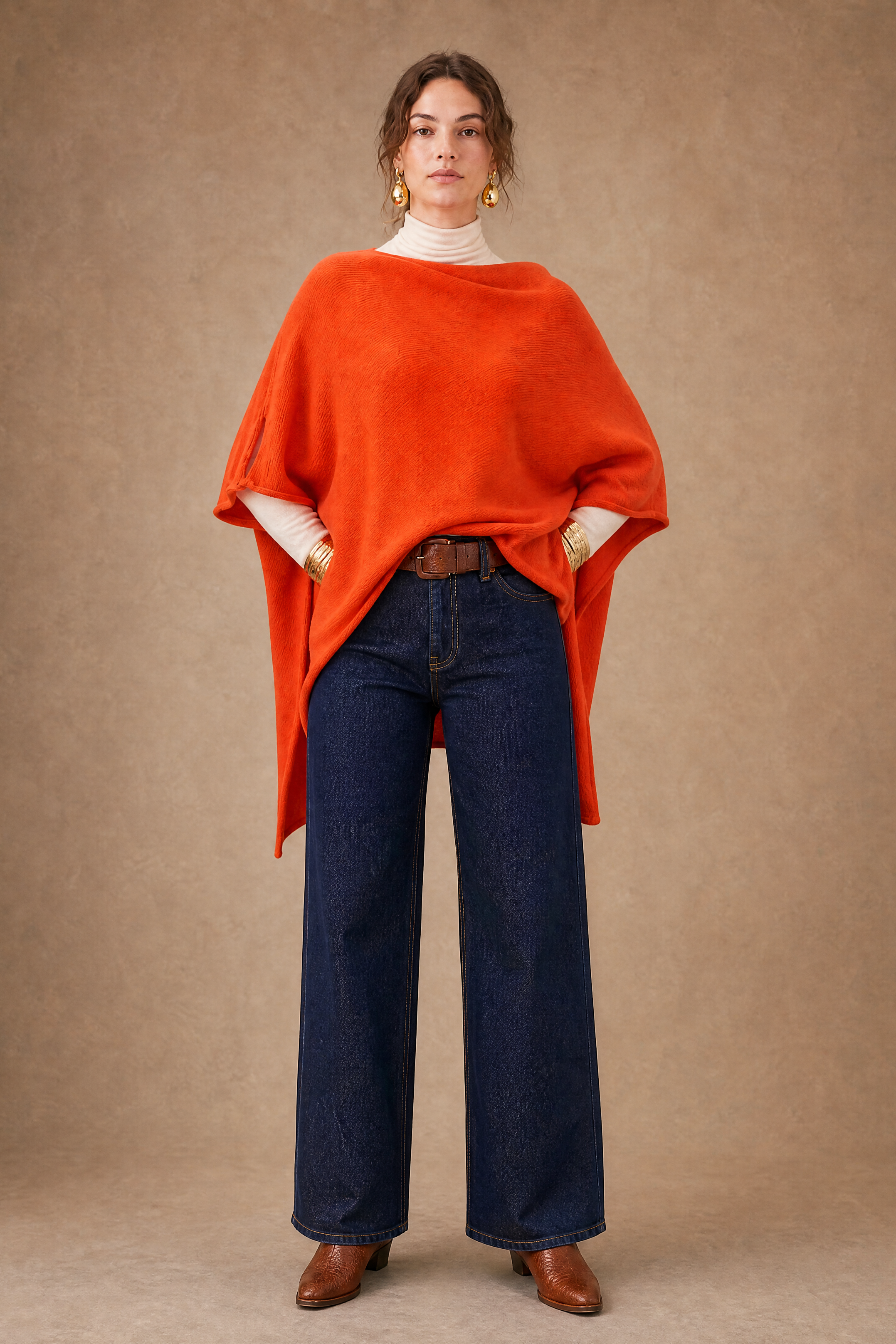Cashmere Blend Sunset Orange Poncho