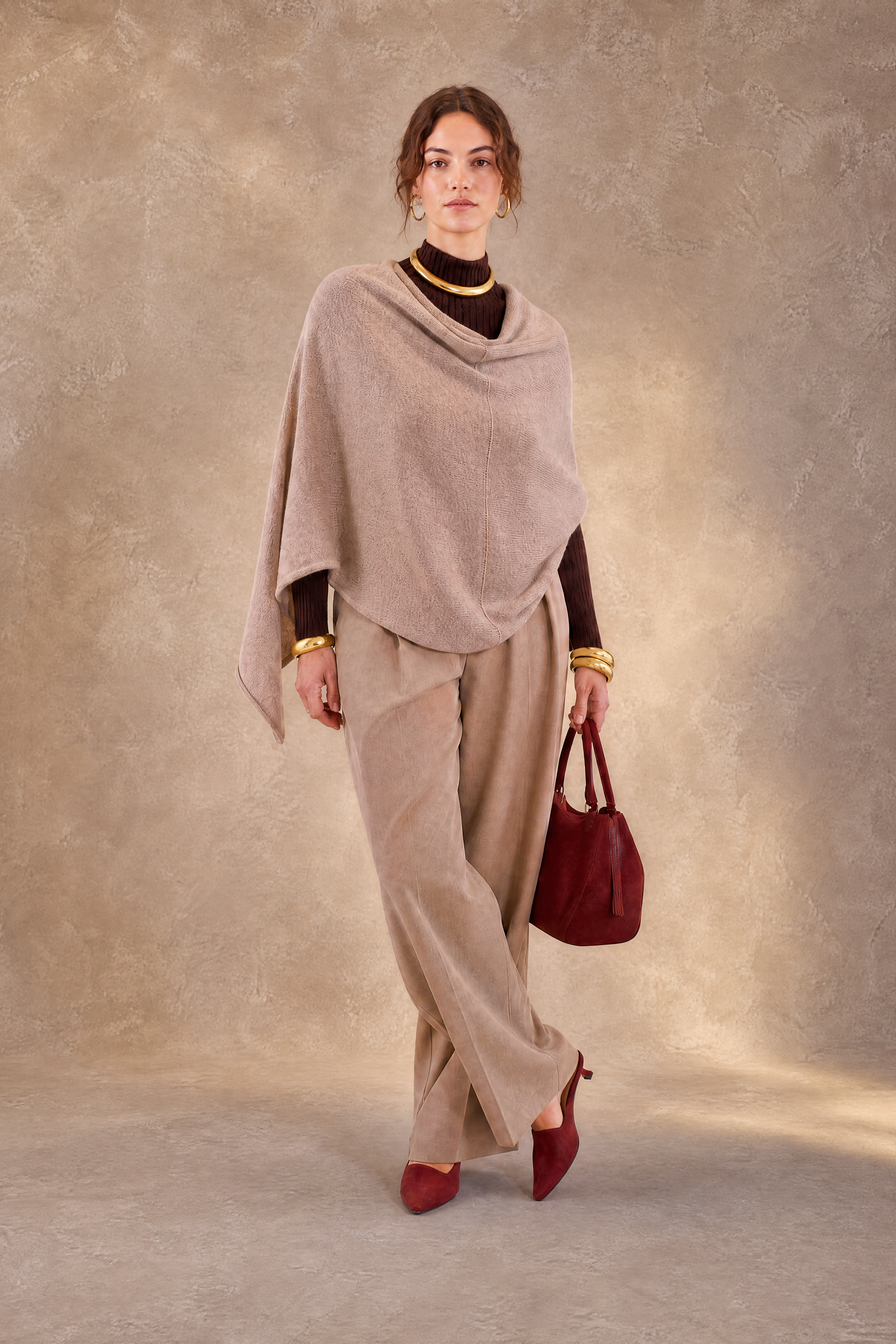 Cashmere Blend Truffle Poncho